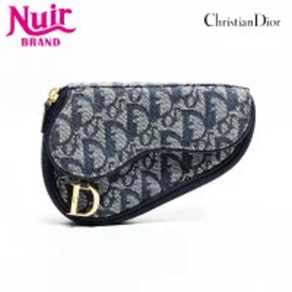 Christian Dior Trotter Canvas Clutch Shoulder Bag Navy Blue